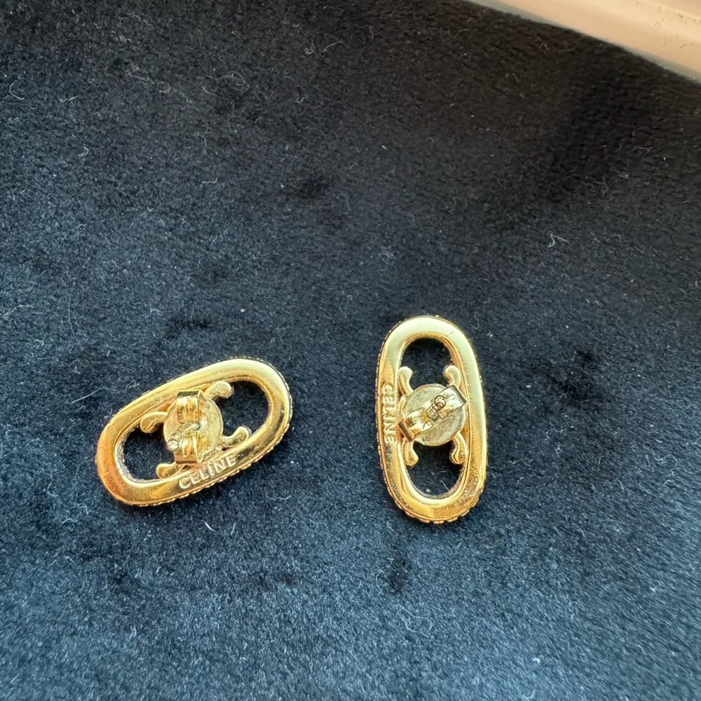 Celine Triomphe Gold and Diamond Studs Earrings - Picture 2 of 5